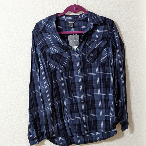 EDDIE BAUER U-Boot-Shirt Damen Shirt Gr. DE 38 Blau-khaki Casual-Look